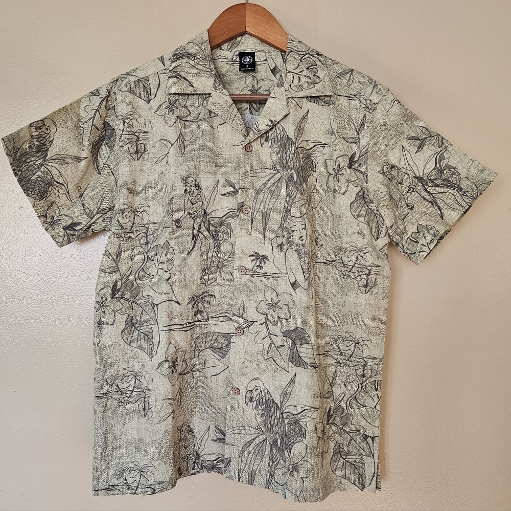 Tropical Hawaiian Short Sleeve Linen Blend Camp Shirt S Resort Vacation Cruise